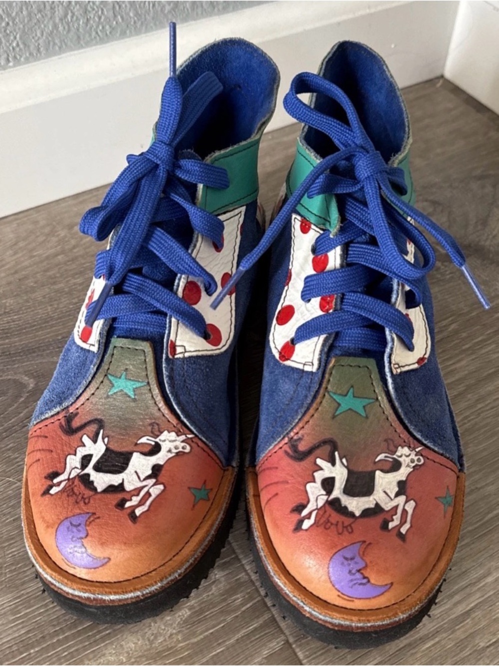 SOLETECH Vintage Hand Made Painted Leather Lace Up Shoes Unique Size 6 whimsical